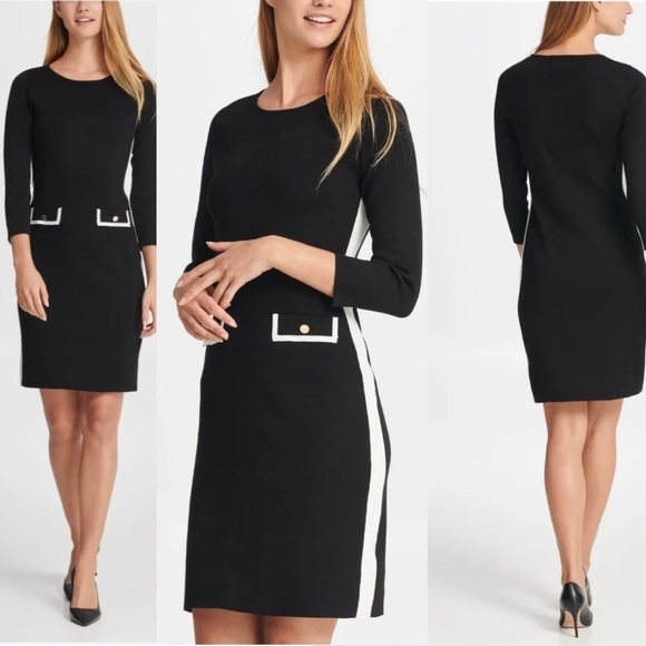 Lauren Ralph Lauren gray ivory white knit bodycon midi dress Sz 10 NWT - Picture 13 of 14